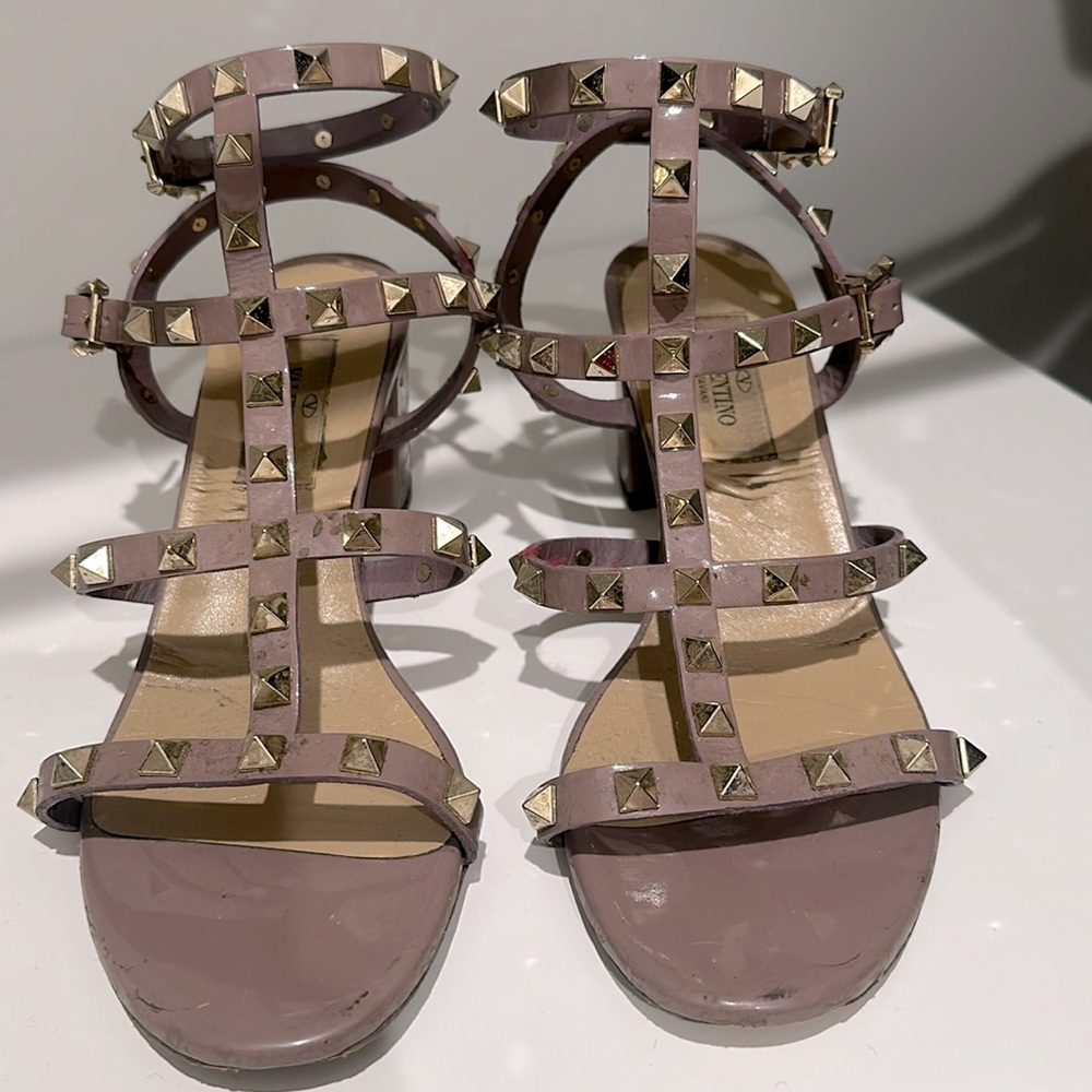 Valentino Rockstud Ankle Strap Heel Purple